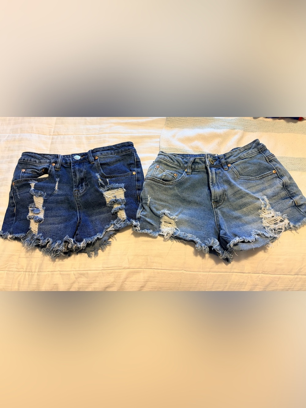 Women's Distressed Denim Cutoff Shorts - Blue Wash